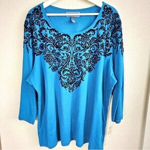 Blue Embroidered Women's Top